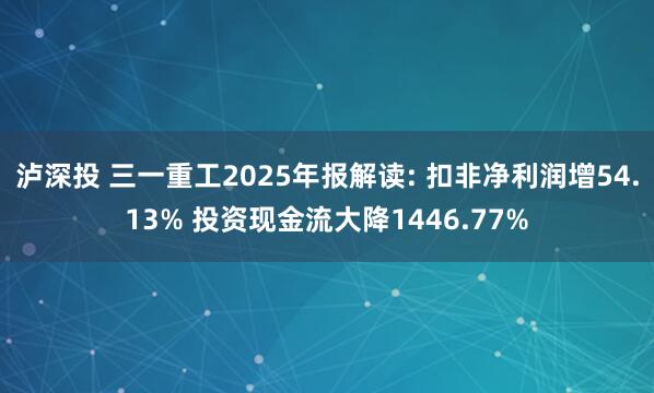 泸深投 三一重工2025年报解读: 扣非净利润增54.13% 投资现金流大降1446.77%